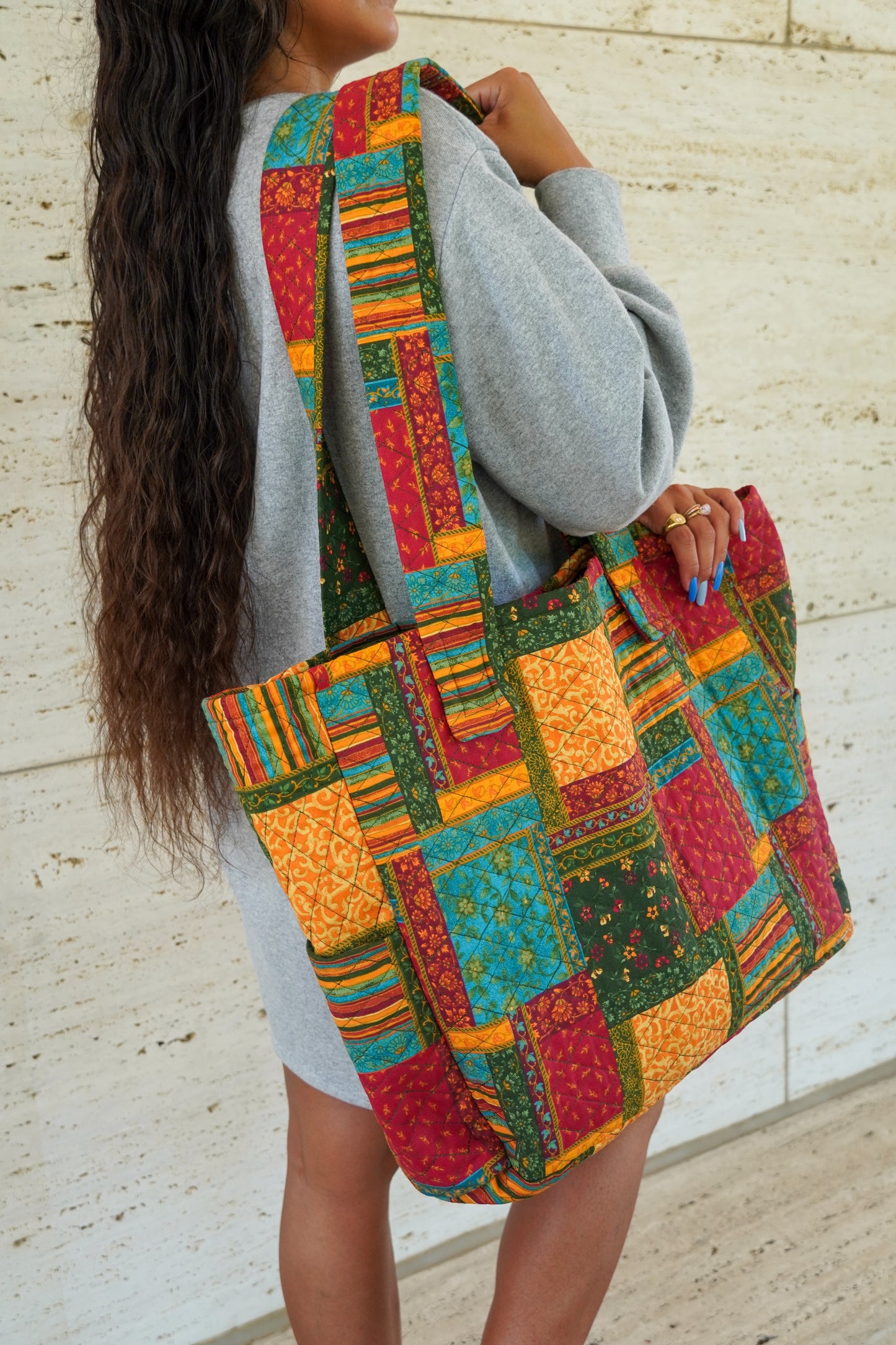 Quilted Vintage Reversible Extra Large Tote Bag