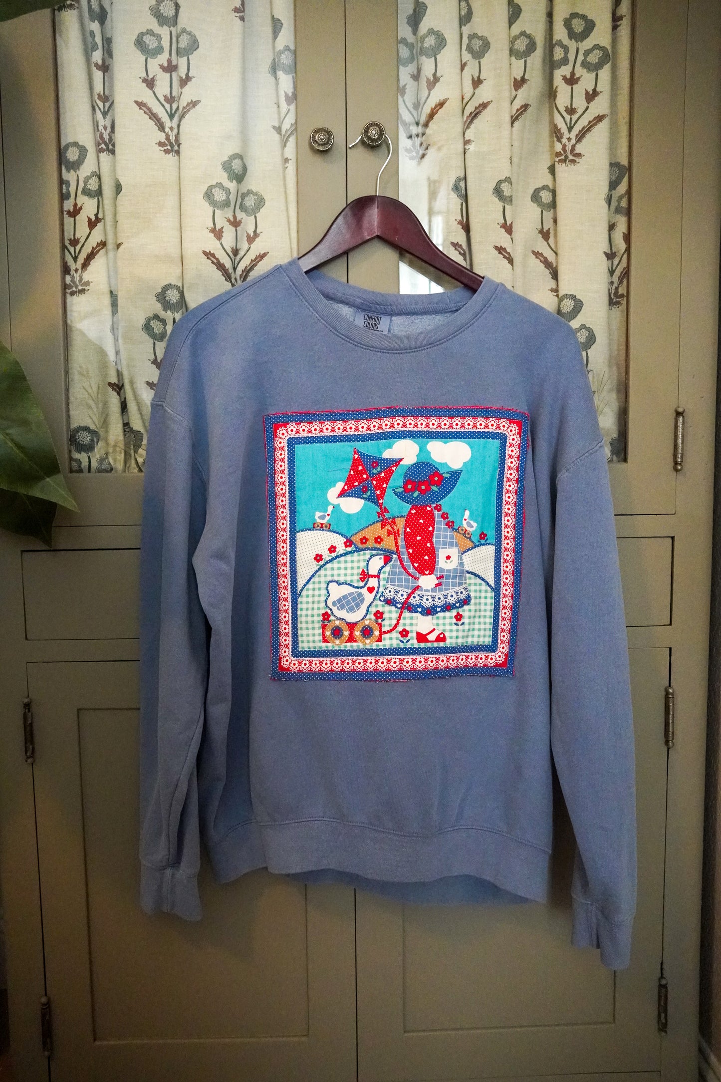 Vintage Farm Girl Kite & Geese Quilted Sweater