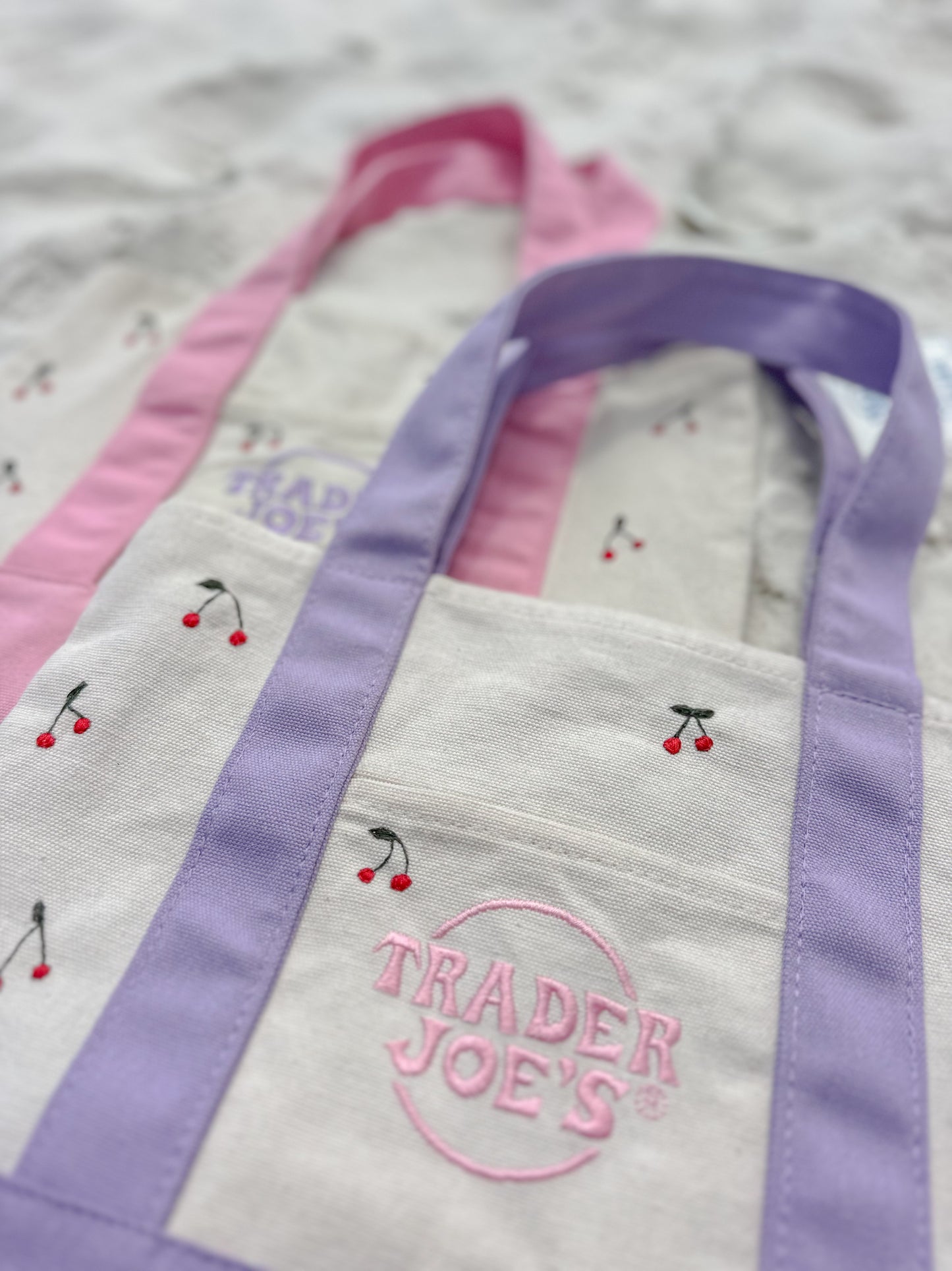 Hand Embroidered Cherry Trader Joe’s Tote Bags