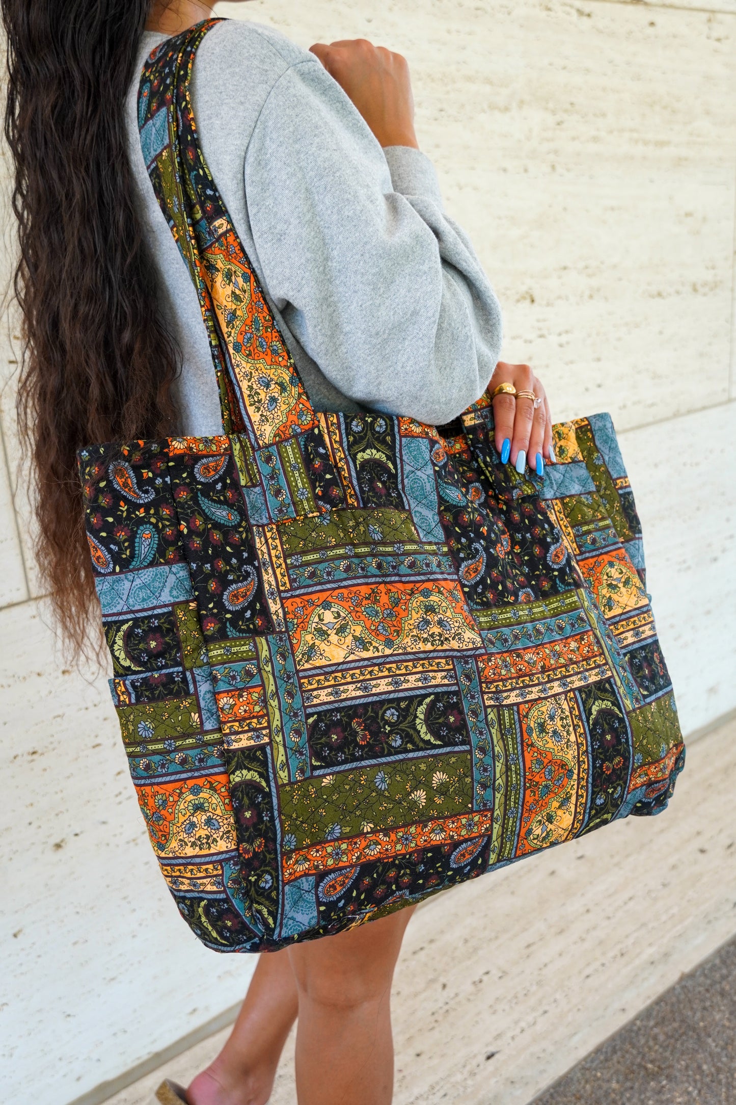 Quilted Black Vintage Reversible Extra Large Tote Bag