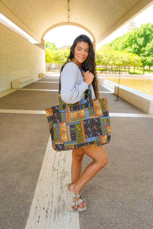 Quilted Black Vintage Reversible Extra Large Tote Bag
