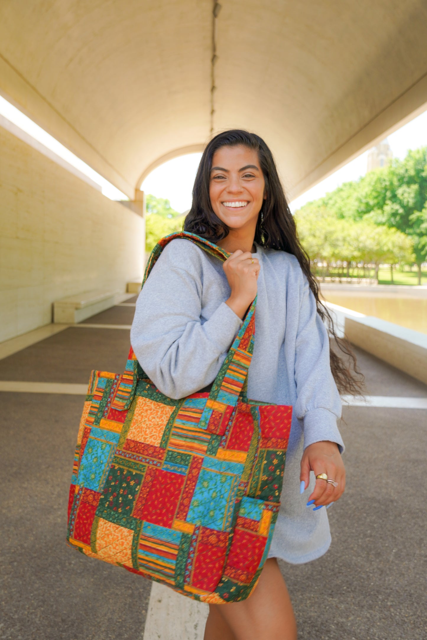 Quilted Vintage Reversible Extra Large Tote Bag